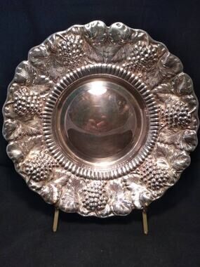 Vintage Silver Plated Platter Bowl, Grape Vine Design